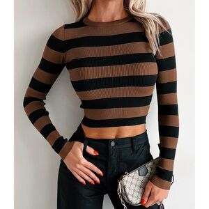 Striped Brown and Black Crop Top